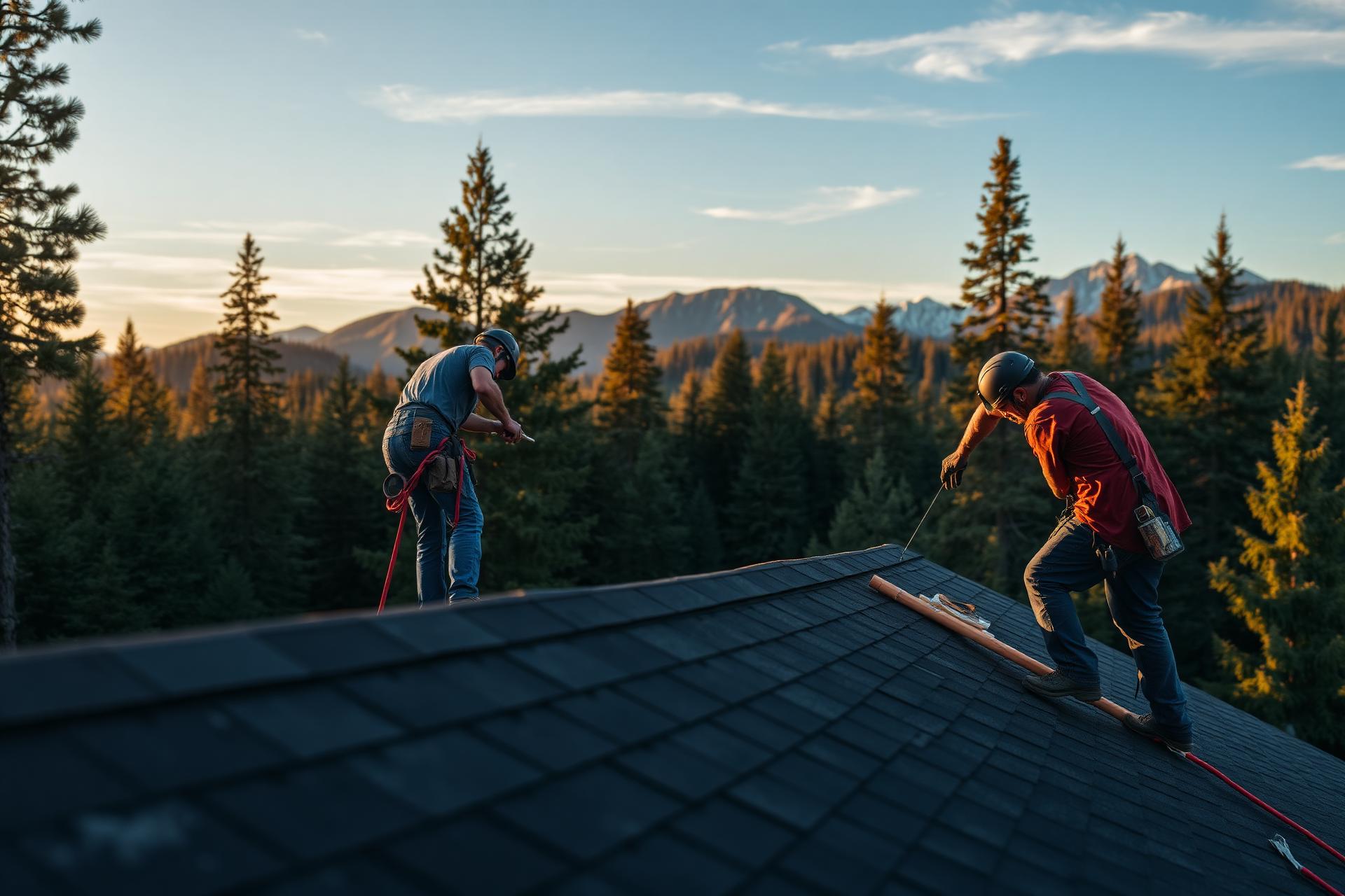 Roofing company Spirit Lake ID crew installing shingles on a North Idaho home