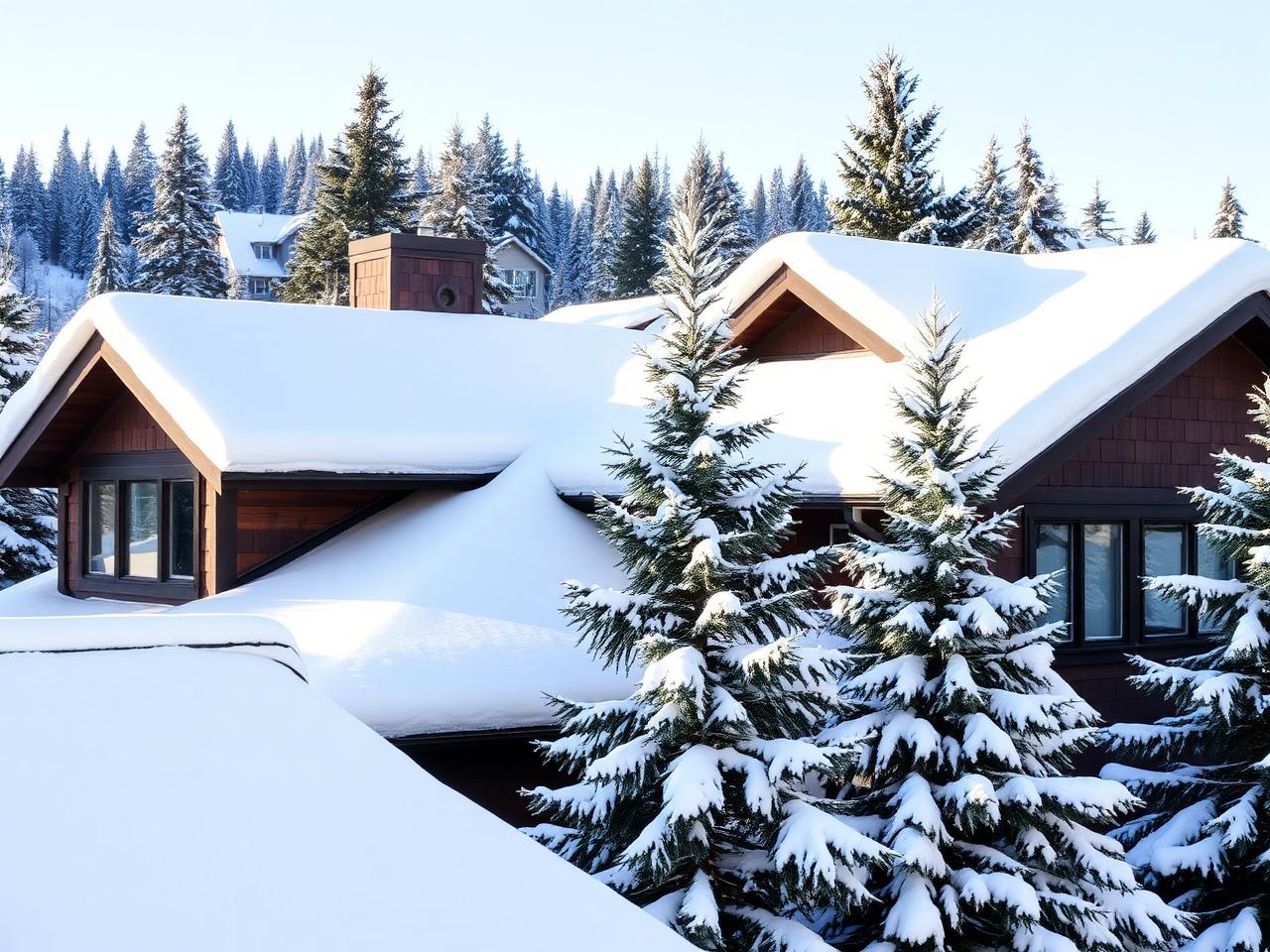 Snow-covered roof in North Idaho built for heavy winter snow loads